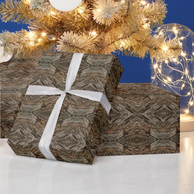 Rustikale Baumrinden-Foto Südwest-Diamantmuster Geschenkpapier (Feiertage)