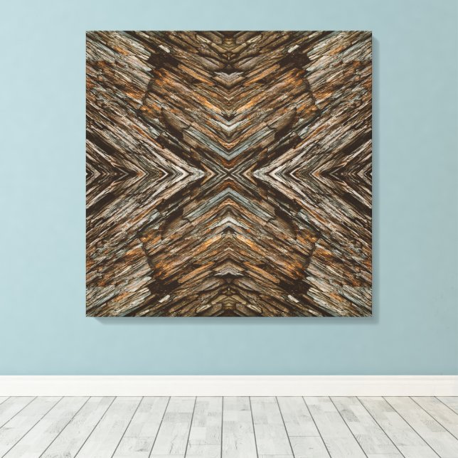 Rustikale Baumrinden-Foto Südwest-Diamantmuster Leinwanddruck (Insitu (Holzboden))
