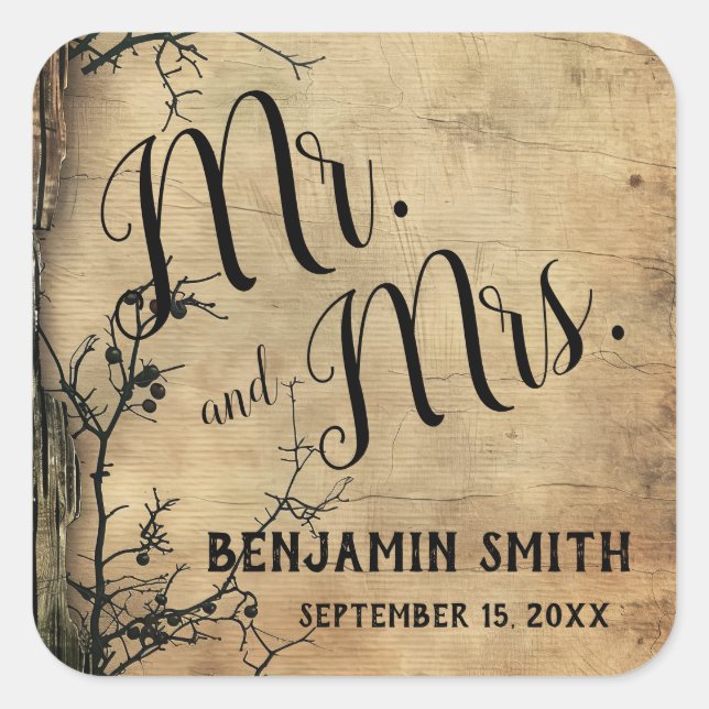 Rustikale Baumzweig Vintage braune Gastgeschenk Ho Quadratischer Aufkleber (Vorderseite)