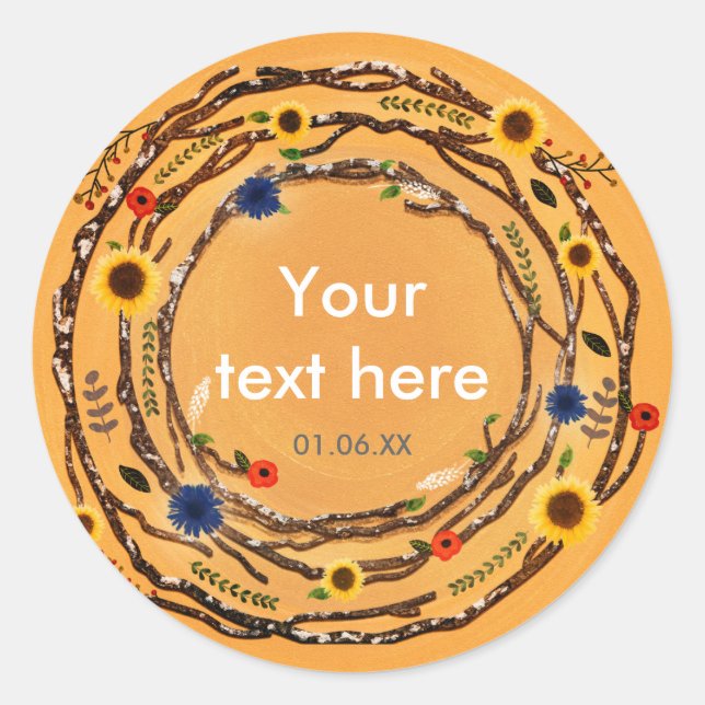 Rustikale Baumzweige Blumengelbe Frühlingskleber Runder Aufkleber (Vorderseite)