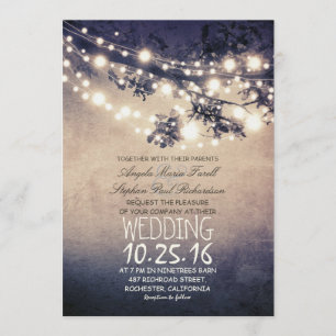 Rustikale Baumzweige & Lichterketten Hochzeit Einladung