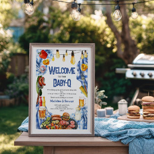 Rustikale BBQ-Sommer-Karogestaltung Baby-Q-Empfang Poster