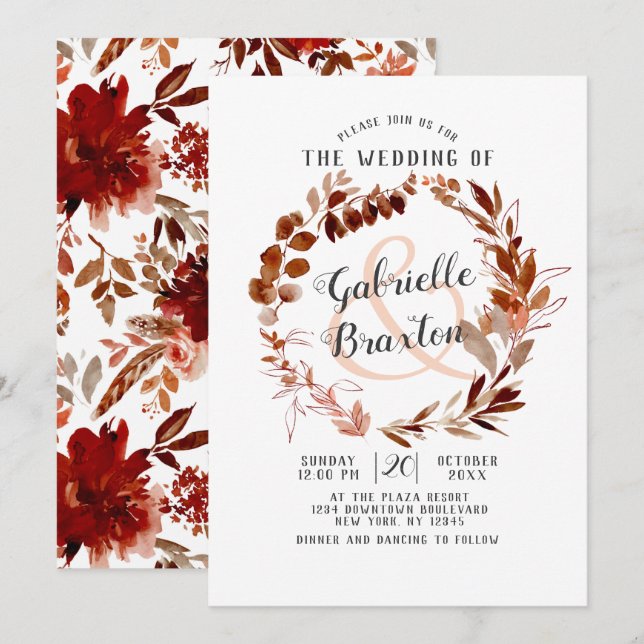 Rustikale Beauty Bohemisch Leaf Weintraube Hochzei Einladung (Vorne/Hinten)