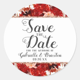 Rustikale Beauty Floral Frame Rose Gold Save the D Runder Aufkleber