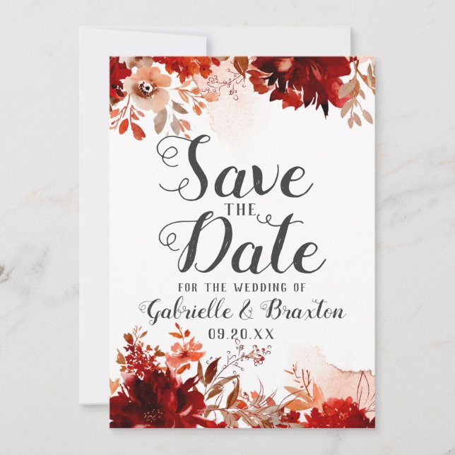 Rustikale Beauty Floral Wasserfarbe Save the Date (Vorderseite)
