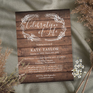 Rustikale Beerdigung des Lebens Ankündigungspostkarte