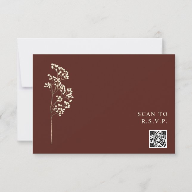 Rustikale Beet Red Gypsophila QR Code Hochzeit RSVP Karte (Vorderseite)