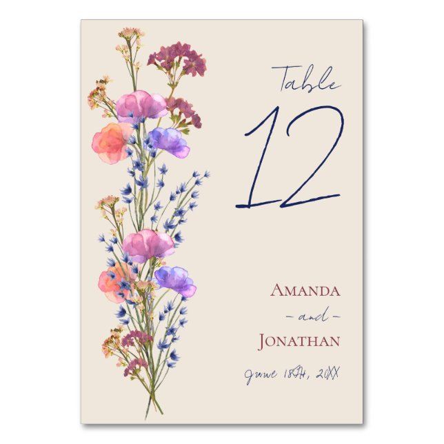 Rustikale Beige Akryllische Blumenhochzeit Tischnummer (Vorderseite)