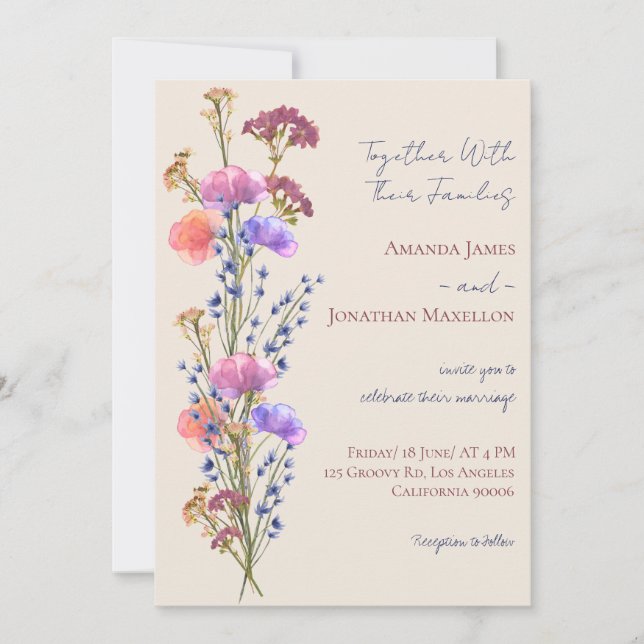 Rustikale Beige Akryllische Bouquet-Hochzeit Einladung (Vorderseite)