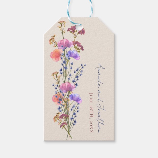 Rustikale Beige Akryllische Bouquet-Hochzeit Geschenkanhänger (Vorderseite)