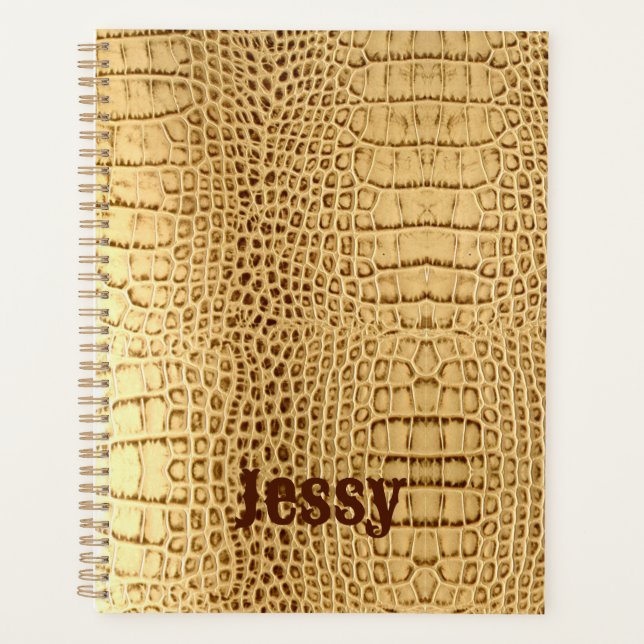 Rustikale Beige-Alligator Print Monogram Planer (Vorderseite)
