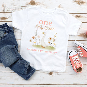 Rustikale Beige-Blumen-One Silly Goose 1. Geburtst Baby T-shirt