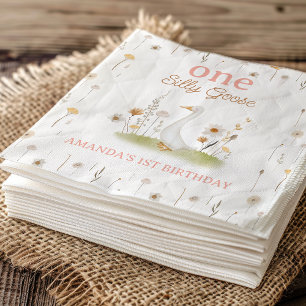 Rustikale Beige Blüte Albern Gänse 1. Geburtstag Serviette
