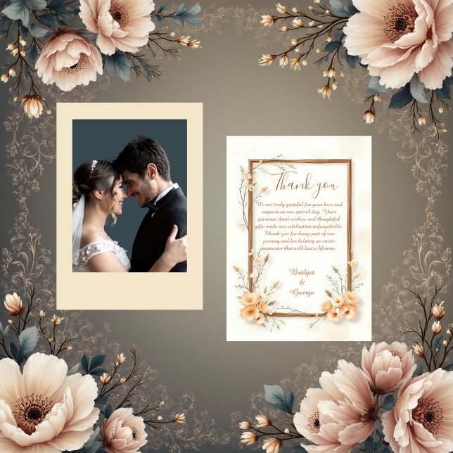 Rustikale Beige Botanische Hochzeit Dankeskarte (Von Creator hochgeladen)