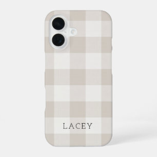Rustikale Beige-Buffalo-Karo-Monogramm iPhone 16 Hülle