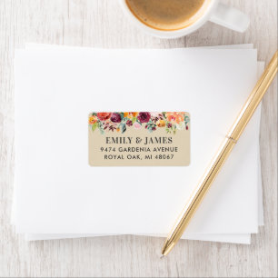 Rustikale Beige Burgund Fall Floral Rücksendeadres Adressaufkleber