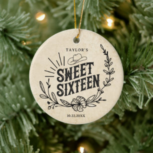 Rustikale Beige Cowgirl Sweet Sixteen Foto-Erinner Keramik Ornament
