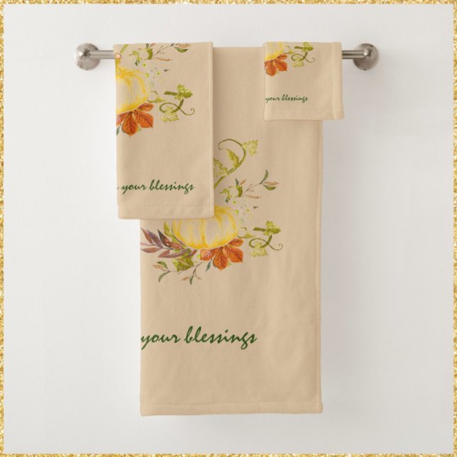 Rustikale Beige Danken Pumpkin Bouquet Bath Towe Badhandtuch Set (Bookmark my store: https://www.zazzle.com/store/capricepetit?rf=238091145531749709)