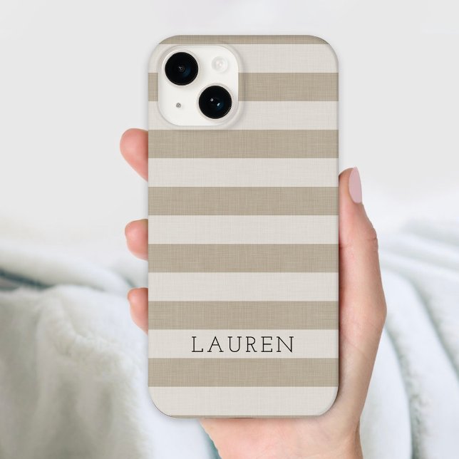 Rustikale Beige Streifen Mit Monogramm Case-Mate iPhone Hülle (Von Creator hochgeladen)