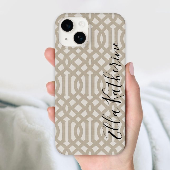 Rustikale Beige Trellis Monogram Case-Mate iPhone Hülle (Von Creator hochgeladen)