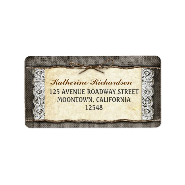 Rustikale Beinschleife und Seilbändchen Adressaufkleber (Vorne)