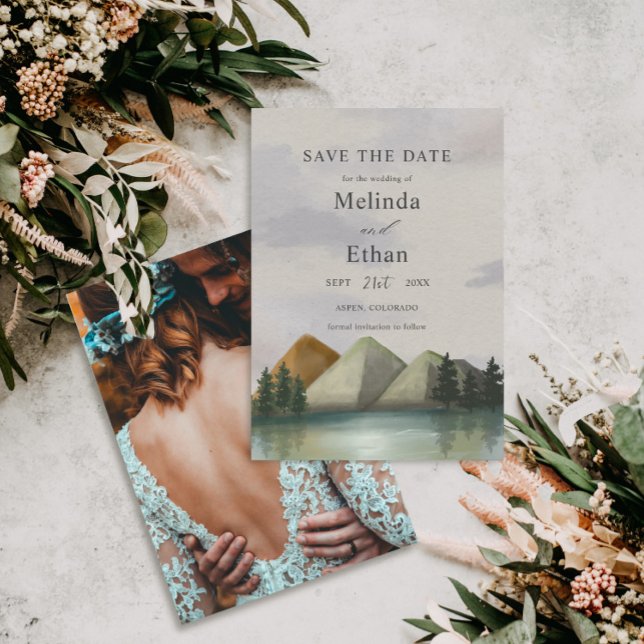 Rustikale Berge & Lake Evergreen rettet das Datum Einladung (Von Creator hochgeladen)