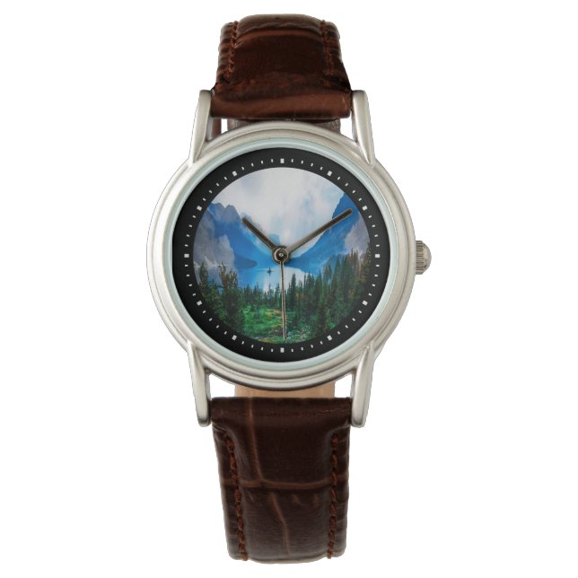 Rustikale Berge Landschaftliche Natur Armbanduhr (Vorderseite)