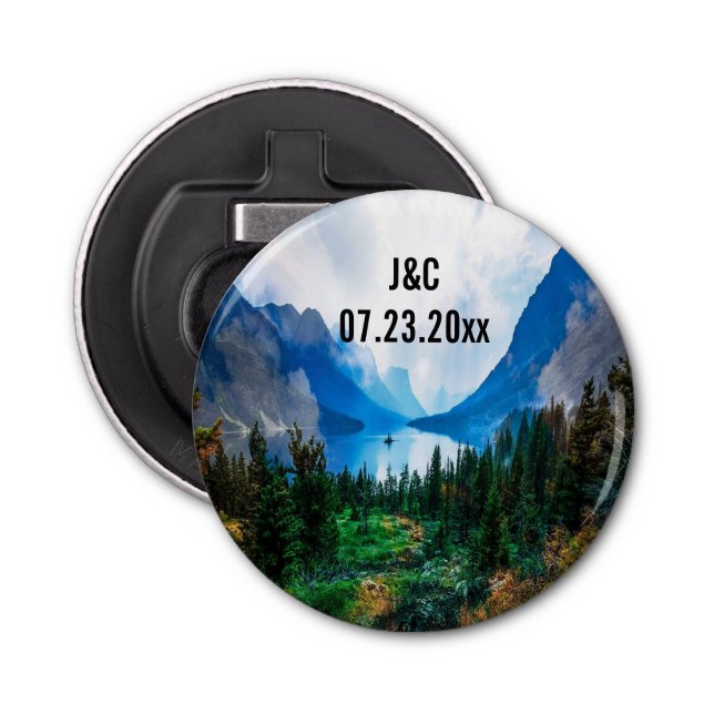 Rustikale Berge Landschaftliche Naturhochzeit Flaschenöffner (Vorderseite)