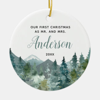 Rustikale Berge unsere ersten Weihnachten verheira Keramik Ornament
