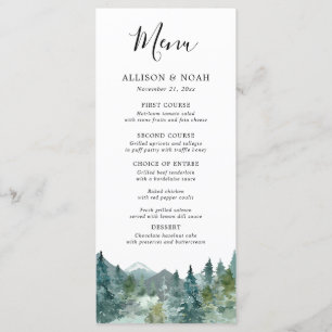 Rustikale Berge Wald Aquarell Hochzeitsmenü Programm