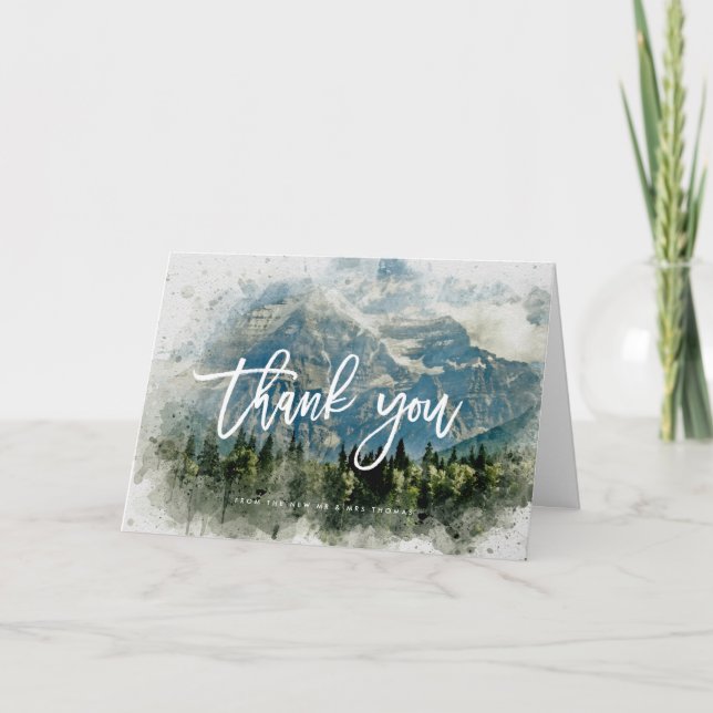 rustikale Berge Waldhochzeit danke Karte (Vorderseite)