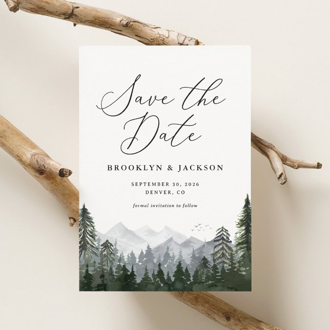 Rustikale Bergkiefern-Hochzeit Save The Date (Von Creator hochgeladen)