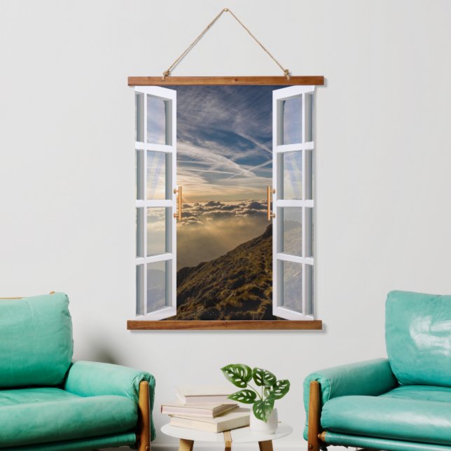 Rustikale Berglandschaft Aussicht Wandteppich Mit Holzrahmen (Wohnzimmer)