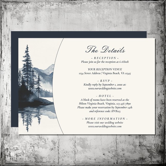 Rustikale Bergsee Hochzeiten Details Begleitkarte (Rustic Mountain Lake Wedding Details Enclosure Card)