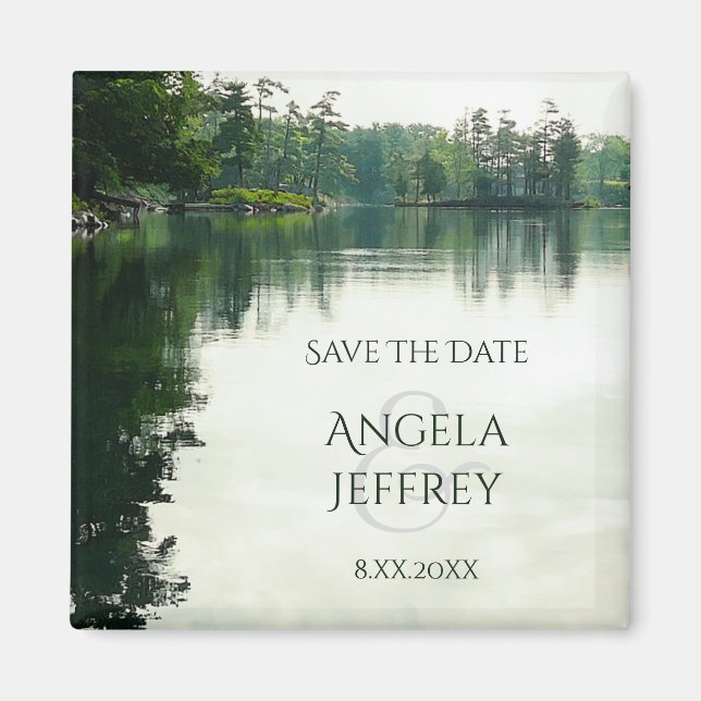 Rustikale Bergsee-Reflexion Save the Date Magnet (Vorne)