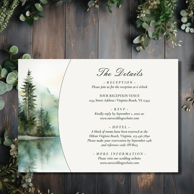 Rustikale Bergseen - Hochzeiten Details Begleitkarte (Front - Rustic Mountain Lake Forest Wedding Details Enclosure Card)