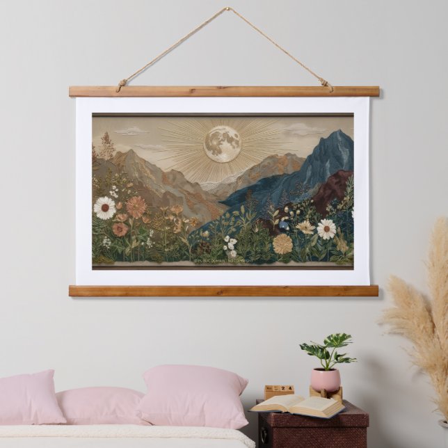 Rustikale Bergsonne Holzbespannte Wandteppich Mit Holzrahmen (Schlafzimmer)