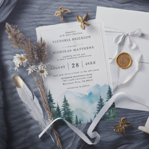 Rustikale Bergwald Baum Budget QR Code Hochzeit Einladung