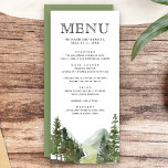 Rustikale Bergwaldbäume Hochzeiten Menükarte<br><div class="desc">Elegantes Hochzeitsmenü mit schönen Bergen und Kiefern mit moderner Typografie.</div>