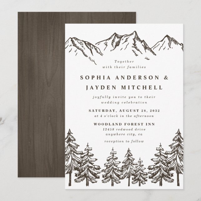 Rustikale Bergwelt Elegantes Wasserbad Pine Weddin Einladung (Vorne/Hinten)