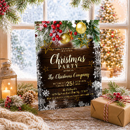 Rustikale Berries Gold Baubles Stars Weihnachtsfes Folieneinladung
