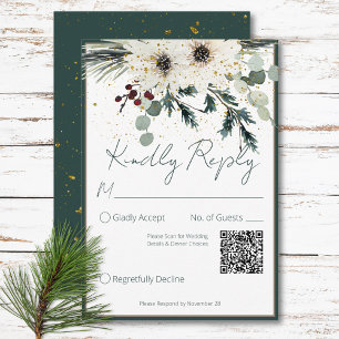 Rustikale Berries Winter Floral QR Code Hochzeit RSVP Karte