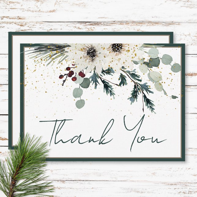 Rustikale Berries Winter Floral Wedding Dankeskarte (Rustic Berries Winter Floral Wedding Thank You Card)