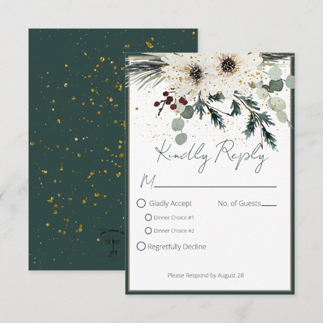 Rustikale Berries Winter Floral Wedding RSVP Karte (Vorne/Hinten)
