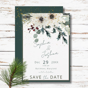 Rustikale Berries Winter Floral Wedding Save The Date