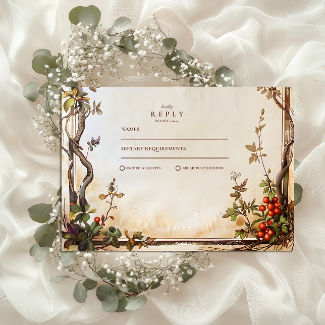 Rustikale Berry Branch Wedding RSVP Karte (Von Creator hochgeladen)