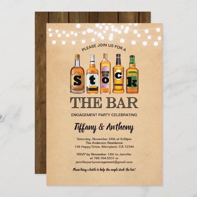 Rustikale Bestände der Bar-Verlobungspartei rückgä Einladung (Vorne/Hinten)