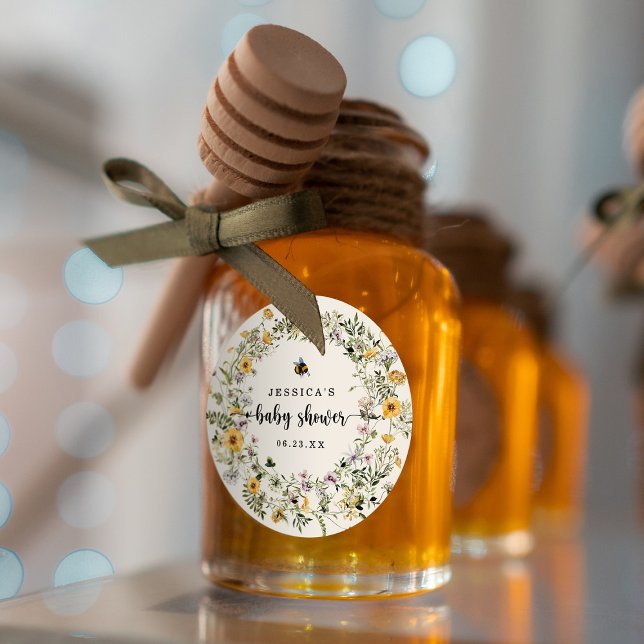 Rustikale Bienen-Wildblume Kinderdusche Rundaufkle Runder Aufkleber (Von Creator hochgeladen)