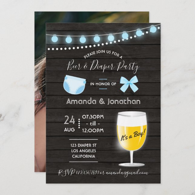 Rustikale Bierbrauerei und Windeln Babydusche Einladung (Vorne/Hinten)