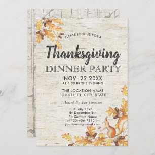 Rustikale Birch Acorns Eiche Blätter Erntedank Einladung